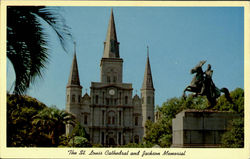 The St. Louis Cathedral And Jackson Memorial New Orleans, LA Postcard Postcard