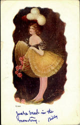 Woman with Yellow Dress, Roses Postcard