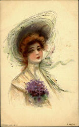 Woman with Violoets Postcard