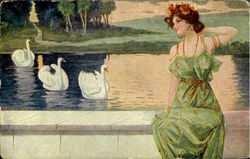 Woman and Swans Women Postcard Postcard