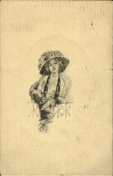 Woman with Hat Flowers Postcard