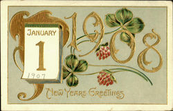 New Years Greetings 1908 New Year's Postcard Postcard