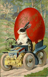 Easter Bunny with Car Postcard Postcard