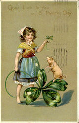 Good Luck To You On St. Patrick's Day Pig Girl Postcard