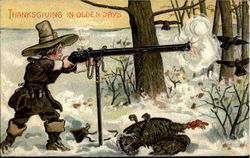 Thanksgiving In Olden Days Pilgrims Postcard Postcard