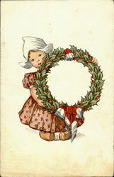 Christmas Wreath Girl Children Postcard Postcard