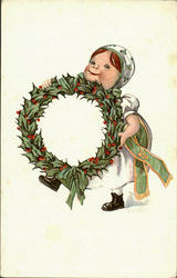 Girl with Christmas Wreath Children Postcard Postcard