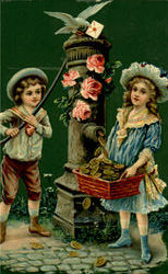 Children Pumping Gold Coinds Postcard