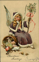 Christmas Greetings Angels Postcard Postcard