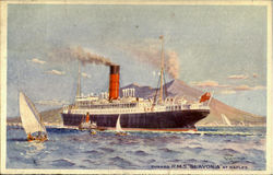 Cunard R.M.S. Slavonia at Naples Boats, Ships Postcard Postcard