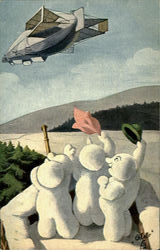 Snowmen and Airship Postcard