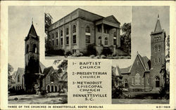 Three Of The Churches In Bennettsville South Carolina Postcard Postcard