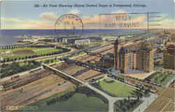 Air View Showing Illinois Central Depot in Foreground Chicago, IL Postcard Postcard