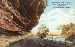 Overhanging Rock Formations along Prize Drive, U.S.71, and Elk River in the Beautiful Ozarks Postcard