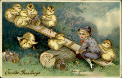 Easter Greetings With Children Postcard Postcard