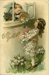 Easter Greetings With Children Postcard Postcard