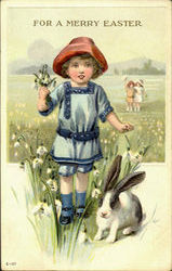 For A Merry Easter With Children Postcard Postcard