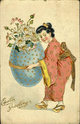 Asian Easter Greetings Eggs Postcard Postcard