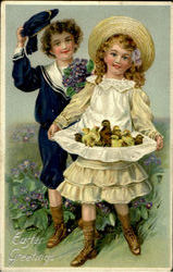 Easter Greetings With Children Postcard Postcard