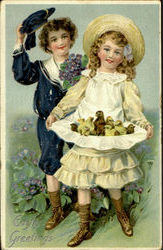 Easter Greetings With Children Postcard Postcard