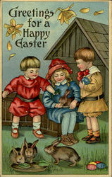 Greetings For A Happy Easter With Children Postcard Postcard