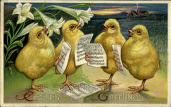 Easter Chicks Singing With Chicks Postcard Postcard