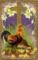 Easter Greetings with Chickens Postcard Postcard