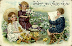 To Wish You A Happy Easter With Children Postcard Postcard