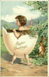 Easter Greetings With Children Postcard Postcard