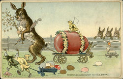 German Easter Bunnies Postcard