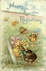 Happy Easter Reflections With Chicks Postcard Postcard