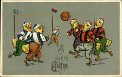 Dressed Easter Chicks Playing Football Postcard