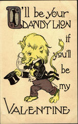 I'll Be Your Dandy Lion If You'll Be My Valentine Animals Postcard Postcard