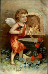 A Gift Of Love  - Cupid Blacksmith Postcard