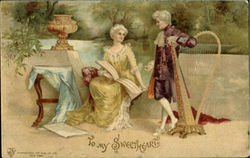 To My Sweetheart - Harp Romance & Love Postcard Postcard