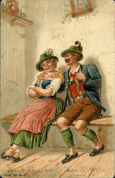 Bavarian couple Postcard