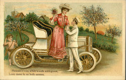 Cupid, Couple, Car Romance & Love Postcard Postcard