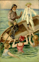 Women Swimming, rowboat Postcard