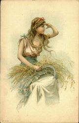 Wheat Girl Women Postcard Postcard