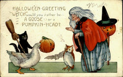 Halloween Greeting Witch Goose Pumpkin Postcard