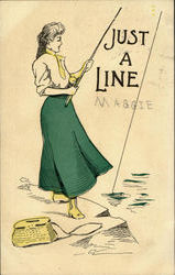 Just A Line Fishing Postcard Postcard