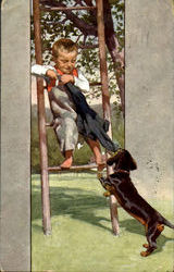 Boy with Dachshund Postcard