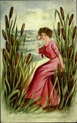 Listening to the Ocean Women Postcard Postcard