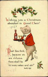 Pig with Drinks Postcard