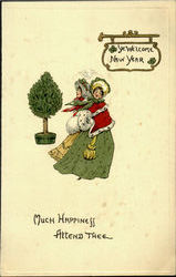 Ye Welcome New Year Postcard