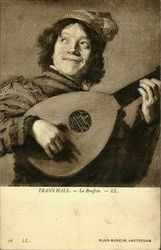 Frans Hals Playing Lute Art Postcard Postcard