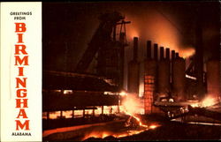 Night View Of Blast Furnace Birmingham, AL Postcard Postcard