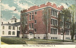 The Old And New High School Postcard