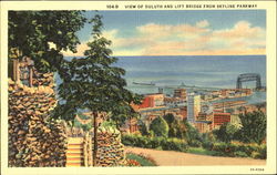 View Of Duluth And Lift Bridge From Skyline Parkway Minnesota Postcard Postcard