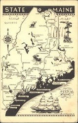 State Of Maine Map Postcard